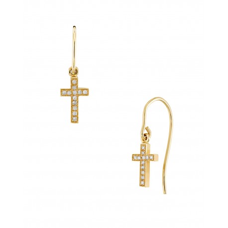 ARETES DE CRUZ EN ORO AMARILLO CON DIAMANTES E67-EP2097S - Envío Gratuito