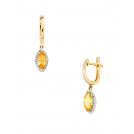 ARETES DE ORO AMARILLO DE CON DIAMANTES Y CITRINA 10334W-CT4YV - Envío Gratuito