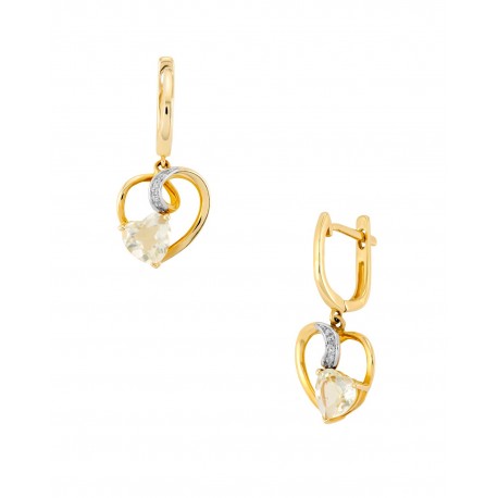 ARETES DE CORAZÓN EN ORO AMARILLO CON DIAMANTE Y OLIVINA 13040W-LQ4YT - Envío Gratuito