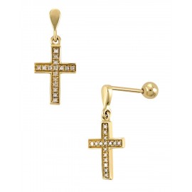 ARETES DE CRUZ EN ORO AMARILLO CON DIAMANTES 10373W-WD4YT - Envío Gratuito