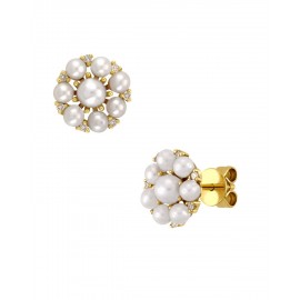 ARETES DE ORO AMARILLO CON DIAMANTES Y PERLA 13594W-WP4YT - Envío Gratuito