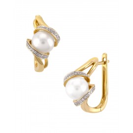 ARETES DE ORO AMARILLO CON DIAMANTES Y PERLA 15027W-WP4YV