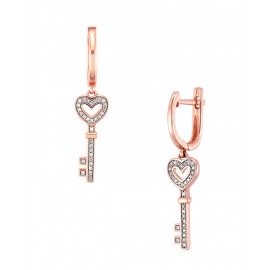 ARETES DE LLAVE EN ORO ROSA CON BRILLANTES 15866W-WD4RV