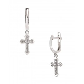 ARETES DE CRUZ EN ORO BLANCO CON DIAMANTES 14178W-WD4WV