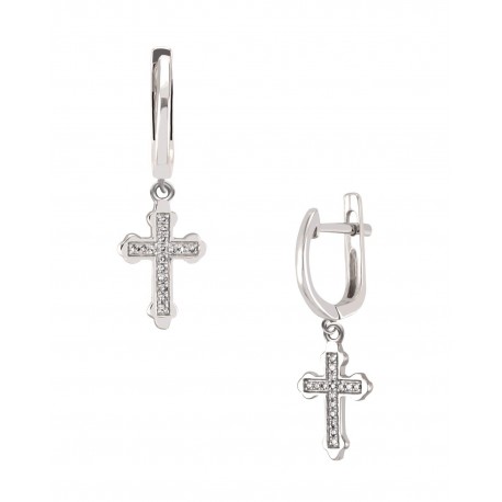 ARETES DE CRUZ EN ORO BLANCO CON DIAMANTES 14178W-WD4WV - Envío Gratuito