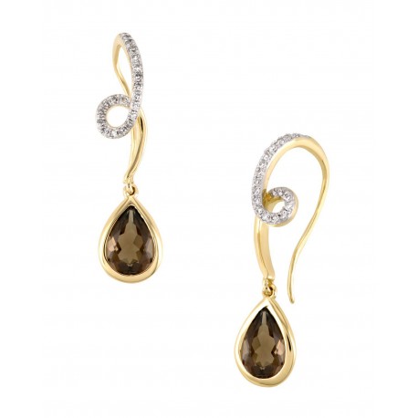 ARETES DE ORO AMARILLO CON DIAMANTES Y CUARZO SMOKY 16940ESQ4YV - Envío Gratuito