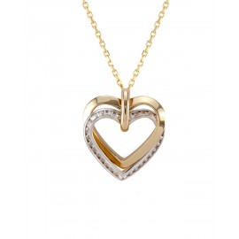 DIJE DE CORAZÓN EN ORO AMARILLO Y BLANCO CON ZIRCONIAS 03069YW - Envío Gratuito