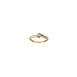 ANILLO SOLITARIO DE ORO AMARILLO Y BLANCO B1307 - Envío Gratuito