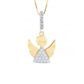 DIJE DE ANGEL EN ORO BLANCO Y AMARILLO CON ZIRCONIAS ART3564-24 - Envío Gratuito