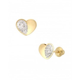 BROQUELES DE CORAZÓN EN ORO AMARILLO CON ZIRCONIAS BZR24871