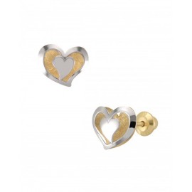 BROQUELES DE CORAZÓN EN ORO AMARILLO Y BLANCO BZR22172