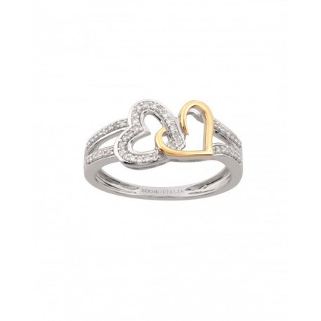 ANILLO DE CORAZÓN EN ORO BLANCO Y AMARILLO CON DIAMANTES RF8465WY - Envío Gratuito