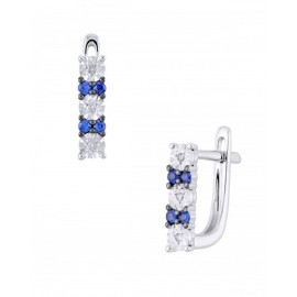 ARETES DE ORO BLANCO CON DIAMANTES Y ZAFIRO AZUL 13284W-BS4WV