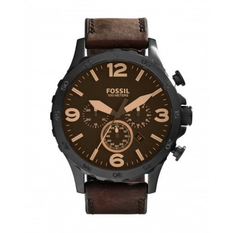 RELOJ FOSSIL NATE CHRONOGRAPH BROWN LEATHER PARA CABALLERO JR1487 - Envío Gratuito