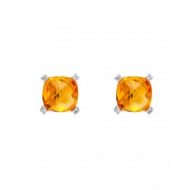 ARETES DE ORO BLANCO CON DIAMANTES Y CITRINA SP049C-E - Envío Gratuito