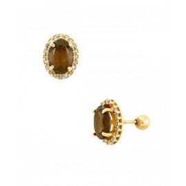 ARETES DE ORO AMARILLO CON DIAMANTES Y SMOKY B1588S-E