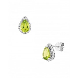 ARETES DE ORO BLANCO CON DIAMANTES Y PERIDOTO 13027W-PO4WV