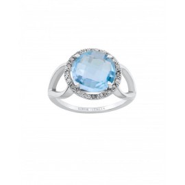 ANILLO DE ORO BLANCO CON TOPACIO AZUL Y BRILLANTES SP1549BBT - Envío Gratuito