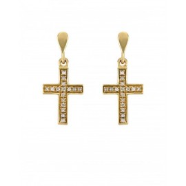 ARETES DE CRUZ EN ORO AMARILLO CON DIAMANTES 10373W-WD4YT - Envío Gratuito