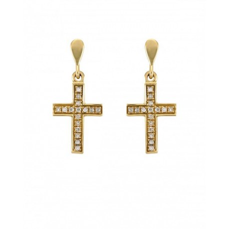 ARETES DE CRUZ EN ORO AMARILLO CON DIAMANTES 10373W-WD4YT - Envío Gratuito