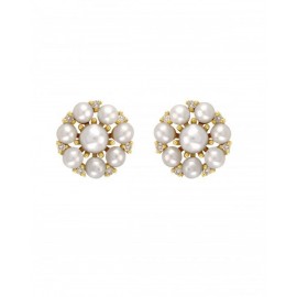 ARETES DE ORO AMARILLO CON DIAMANTES Y PERLA 13594W-WP4YT - Envío Gratuito