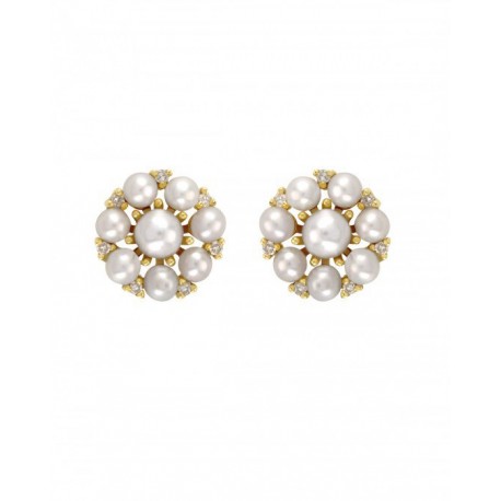 ARETES DE ORO AMARILLO CON DIAMANTES Y PERLA 13594W-WP4YT - Envío Gratuito