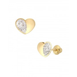 BROQUELES DE CORAZÓN EN ORO AMARILLO CON ZIRCONIAS BZR24871