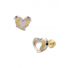 BROQUELES DE CORAZÓN EN ORO AMARILLO Y BLANCO BZR22172