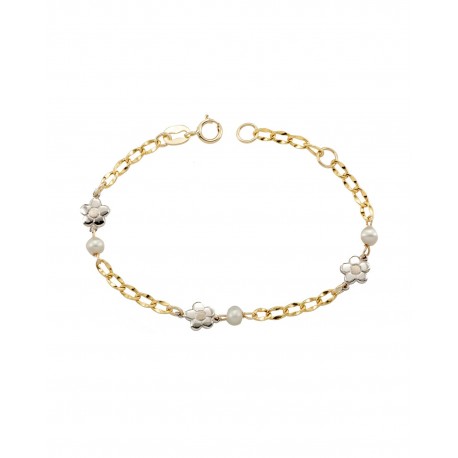 PULSERA PARA NIÑA EN ORO AMARILLO Y BLANCO CON PERLAS PU07129 - Envío Gratuito