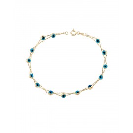 PULSERA DE ORO AMARILLO CON OJITOS AZULES EKBL00002-Y - Envío Gratuito