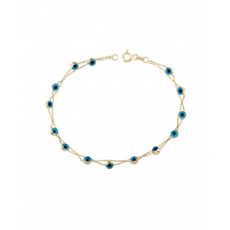 PULSERA DE ORO AMARILLO CON OJITOS AZULES EKBL00002-Y - Envío Gratuito