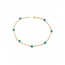 PULSERA DE ORO AMARILLO CON OJITOS AZULES EKBL00001-Y - Envío Gratuito