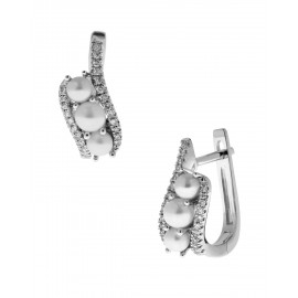 ARETES DE ORO BLANCO CON DIAMANTES Y PERLA 12112W-WP4WT - Envío Gratuito