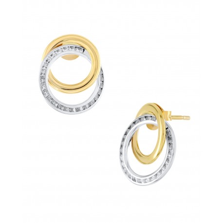 ARETES DE ORO AMARILLO Y BLANCO CON ZIRCONIAS 025QWY-20 - Envío Gratuito